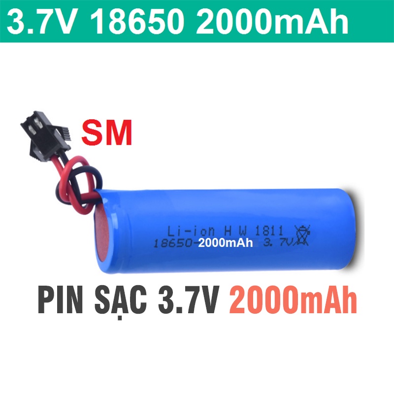 Pin 18650 lithium-ion 3.7v 2000mah cổng SM