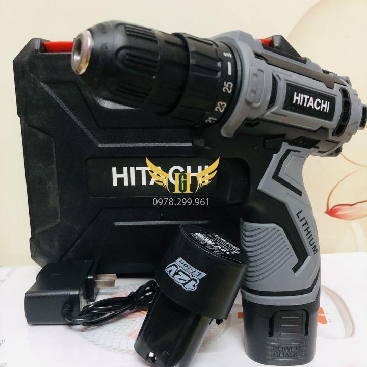 THANH LÝ!!! Máy Khoan Pin HITACHI 12V, Bắn Vít - Khoan Cầm Tay 2 Cấp Tốc Độ, 100% Đồng, Siêu bền, Có Đèn