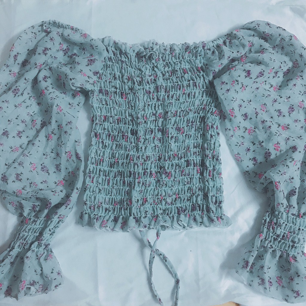 [Nhiều màu] ÁO HOA VOAN RÚT DÂY TAY DÀI (hàng thiết kế) | BigBuy360 - bigbuy360.vn