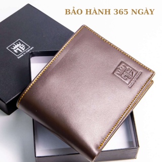 Ví da nam cao cấp da thật 100% - màu nâu dáng ngang full box sang trọng