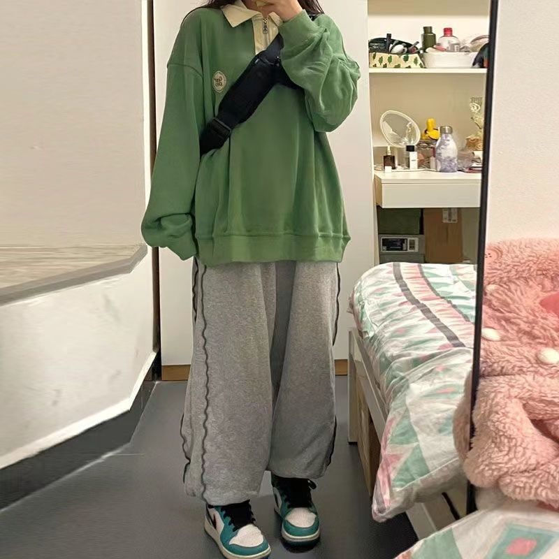 Áo Sweater Dáng Rộng Cổ Phối Khóa Kéo Nửa Phong Cách Hàn Quốc Thời Trang 2022