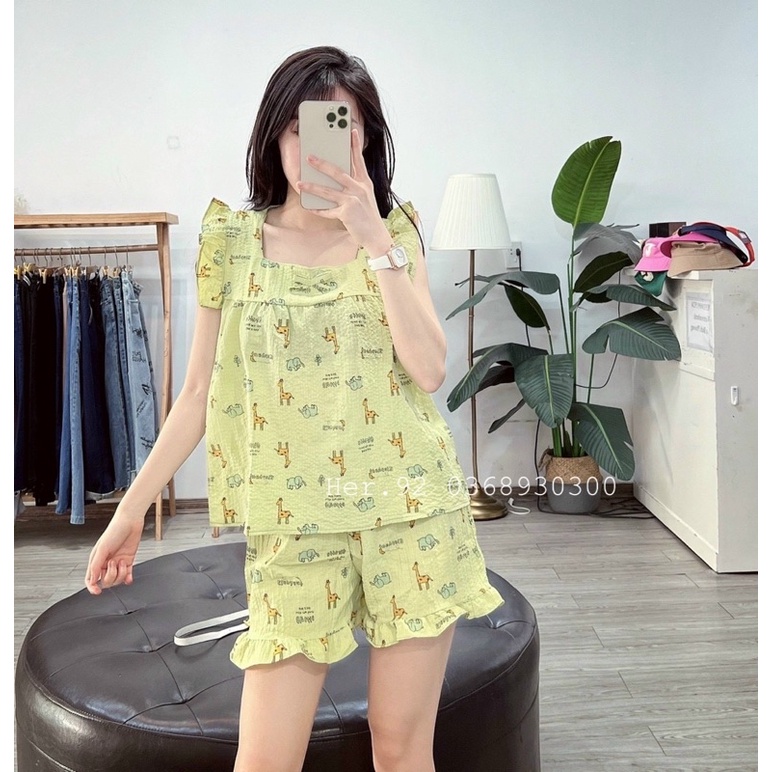 Bộ mặc nhà cánh tiên hoạ tiết dễ thương quần đùi