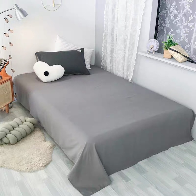 Set Chăn Ga Cotton TC Ghi Đậm Phối Ga Xám Nhạt Hàng Chuẩn Xuất Nhật