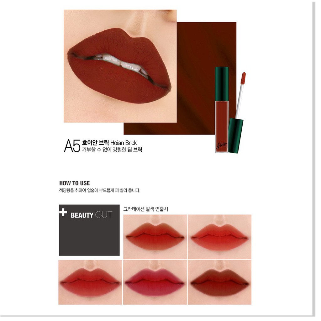 [Mã giảm giá] Son kem lì Bbia Last Velvet Lip Tint ASIA EDITION A5 Hoian Brick (Đỏ gạch trầm pha nâu) 5g