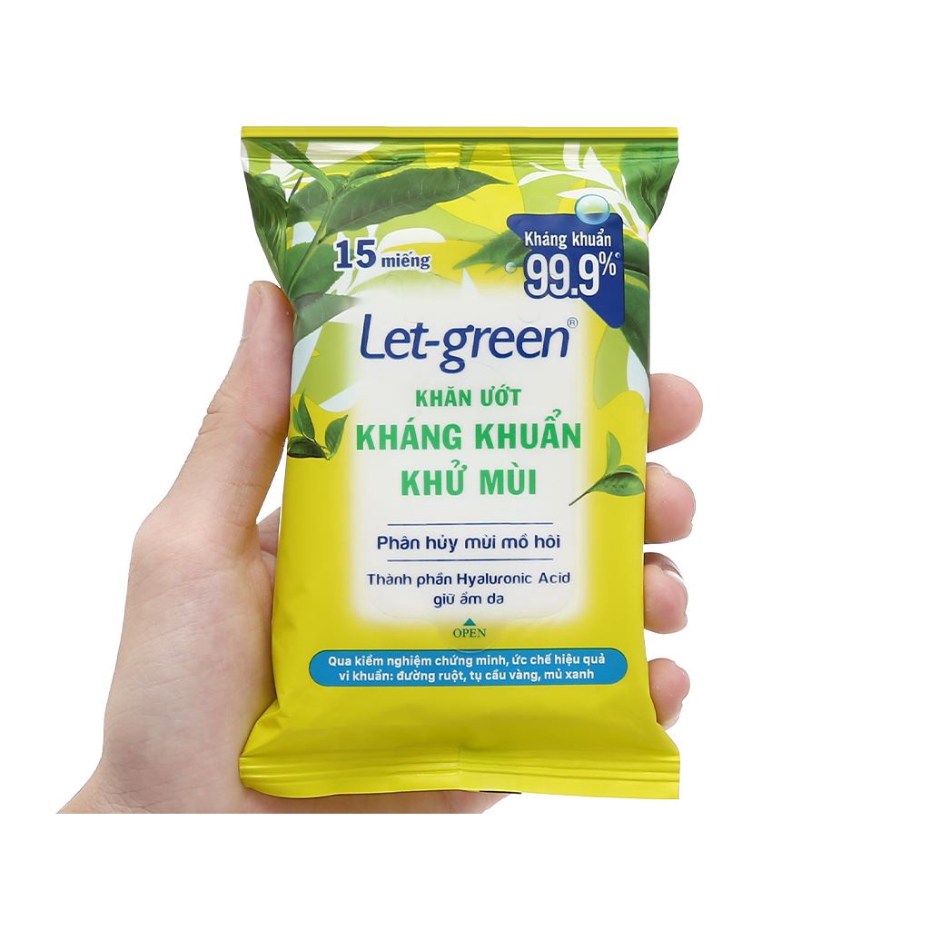 Khăn ướt Let-green kháng khuẩn khử mùi gói 15 miếng/bao