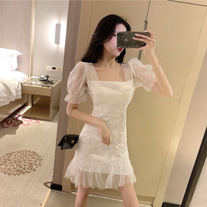 [ORDER] Đầm trắng nữ, Váy đuôi cá sườn xám đính sequin lấp lánh