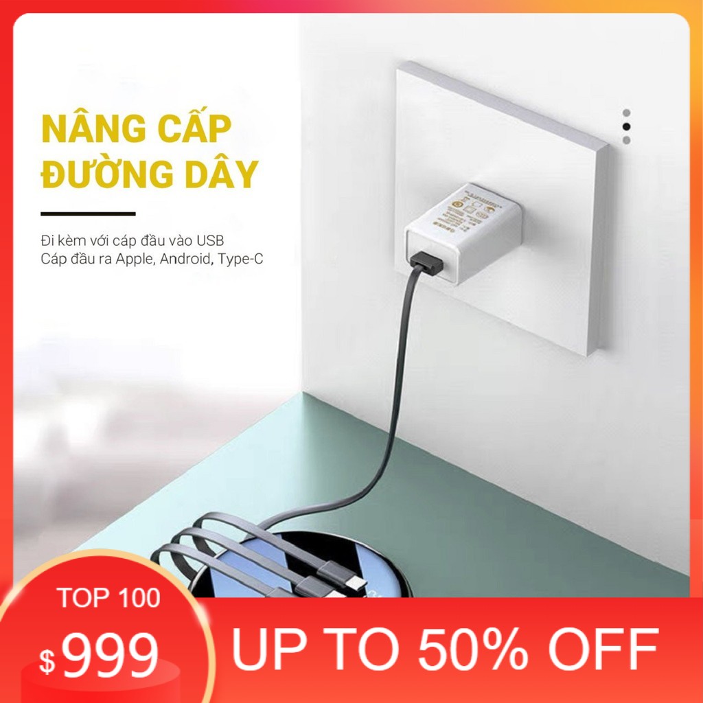 Sạc dự phòng G03 chính hãng kèm 4 cáp sạc đa năng xạc pin mini 10000 mah SD bảo hành 12 tháng