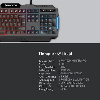 Bàn phím Gaming LED Backlit HUNTER PRO FANTECH K511