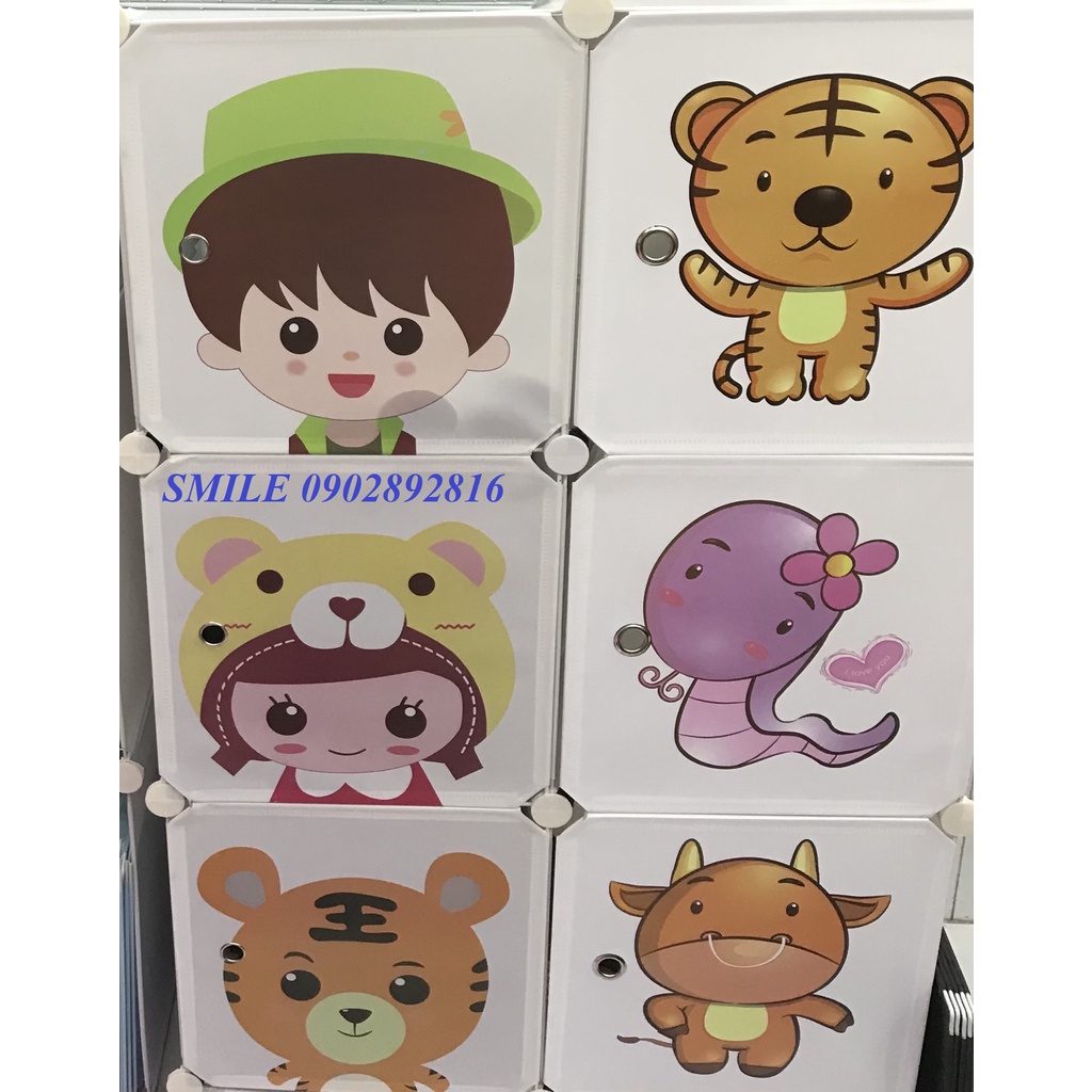 Tủ Nhựa Lắp Ghép 6 ô Lớn và 2 ô Nhỏ - Hoạt Hình Siêu Cute