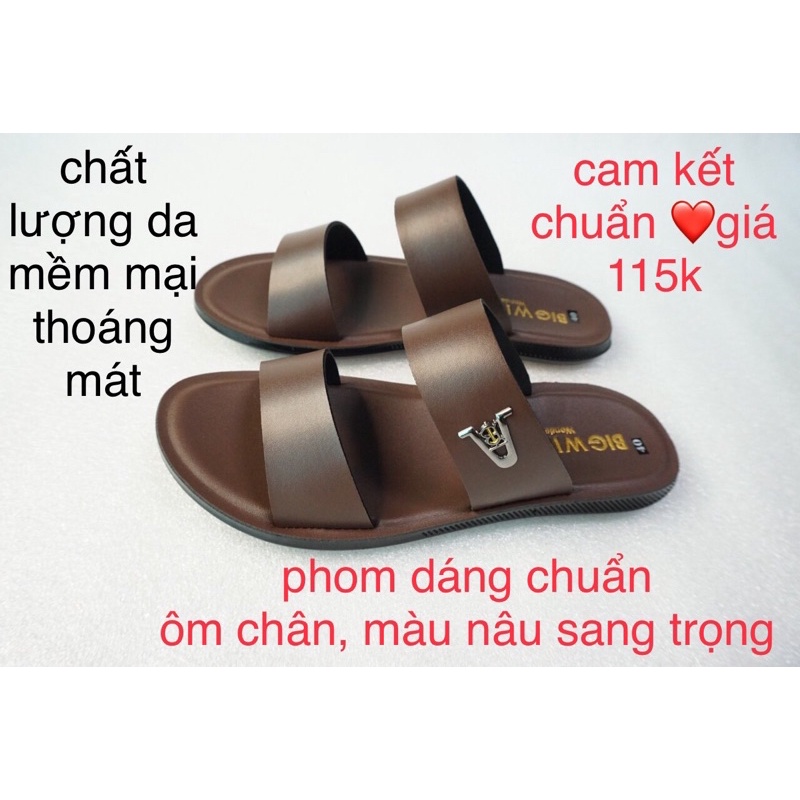 Dép Da nam hai quai ngang, đã được khâu liền chắc chắn, đi nước thoải mái, hai màu đen và nâu