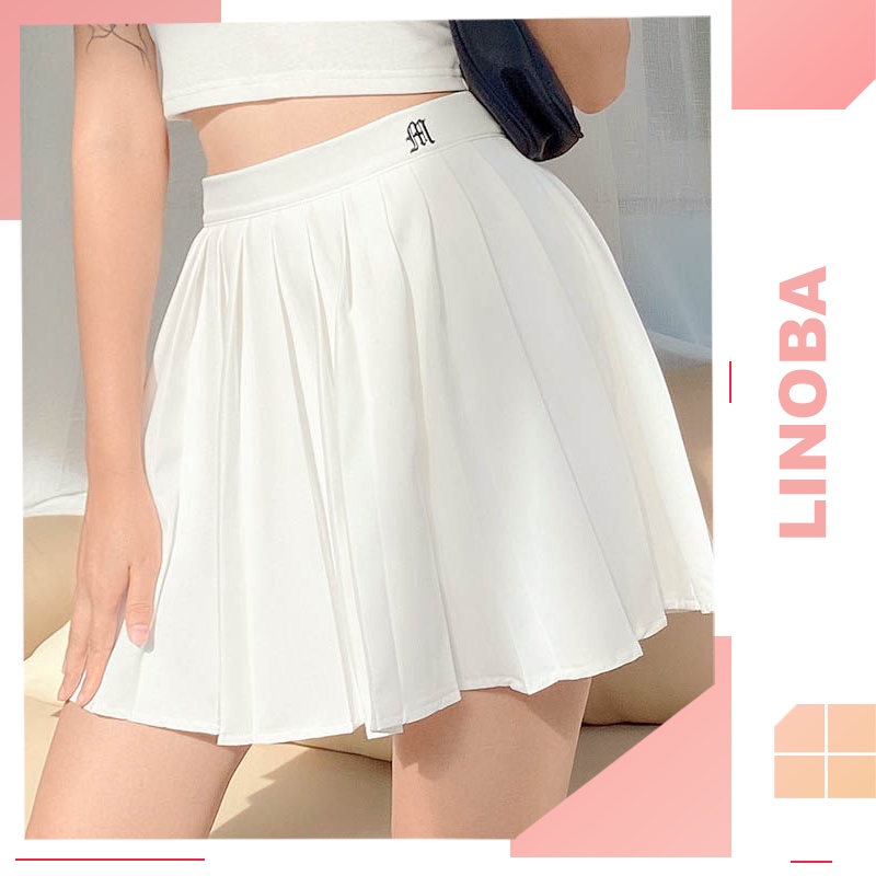 Chân váy tennis xếp ly ngắn trắng bigsize họa tiết thêu cạp có quần trong LINOBA CV03
