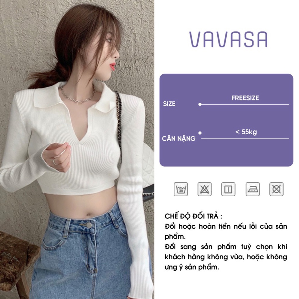 Áo croptop nữ tay dài kiểu ôm polo có cổ bigsize thun body VAVASA CT06 - Hàng nhập khẩu | BigBuy360 - bigbuy360.vn