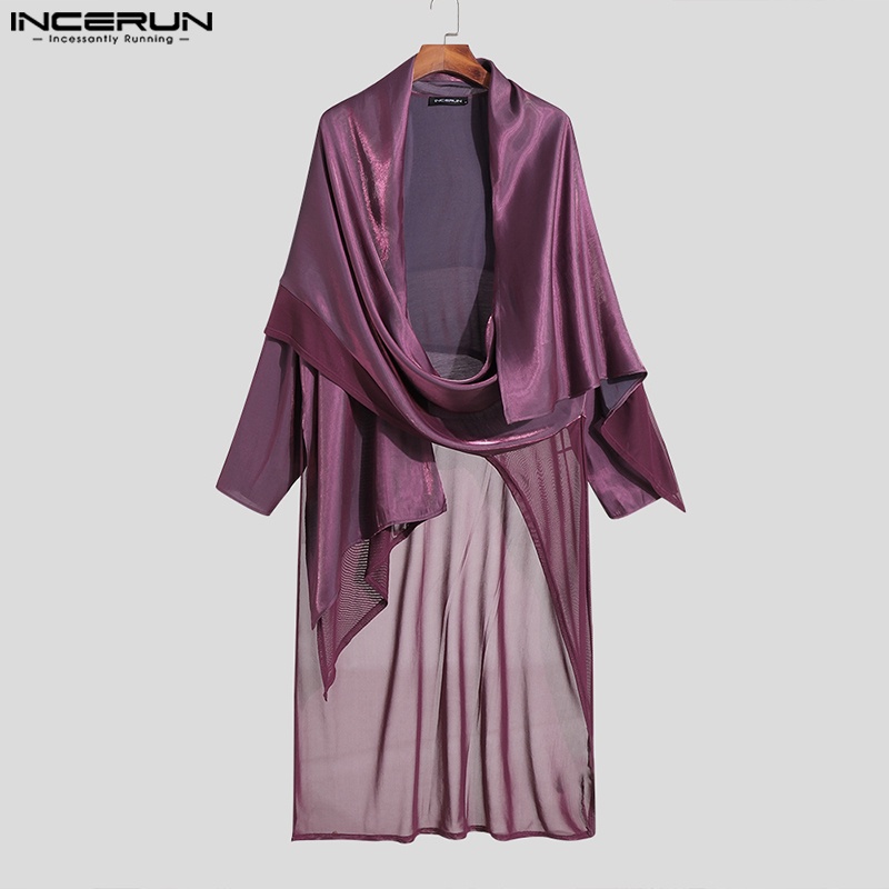 INCERUN Áo Khoác Cardigan Dạng Quấn Thiết Kế Tròn Xuyên Thấu Cho Nam