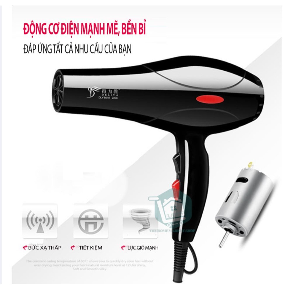 Máy Sấy Tóc 2 Chiều Nóng Lạnh Delyia 8018 Công Suất Lớn 2200W Dễ Dàng Tạo Kiểu + Tặng Bộ Phụ Kiện 5 Món