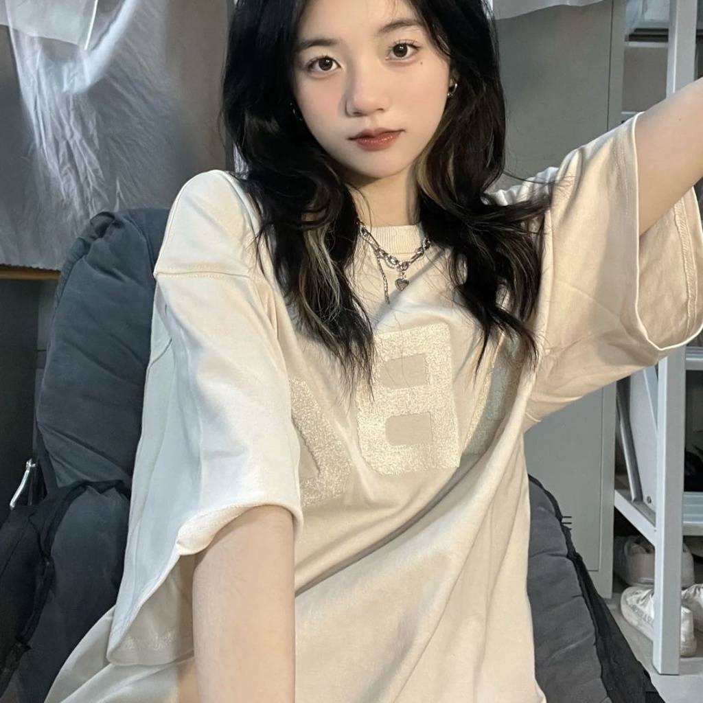 Pure desire [flocking embroidered short sleeve] INS super hot cream embroidery national fashion loose y2k millennium hot girl T-shirt women's fUYr