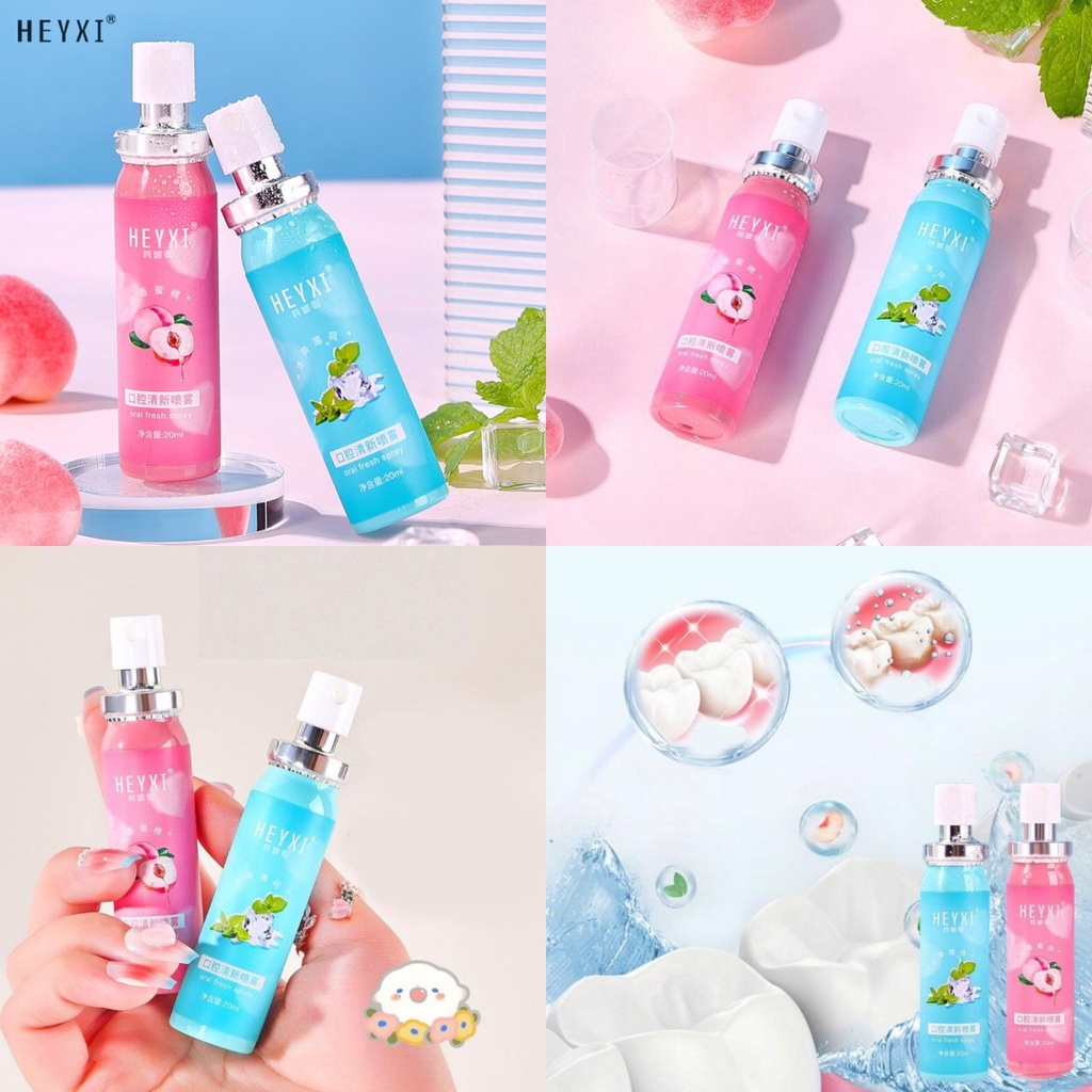 Xịt thơm miệng HEYXI vị đào bạc hà kháng khuẩn thơm mát dung tích 20ML