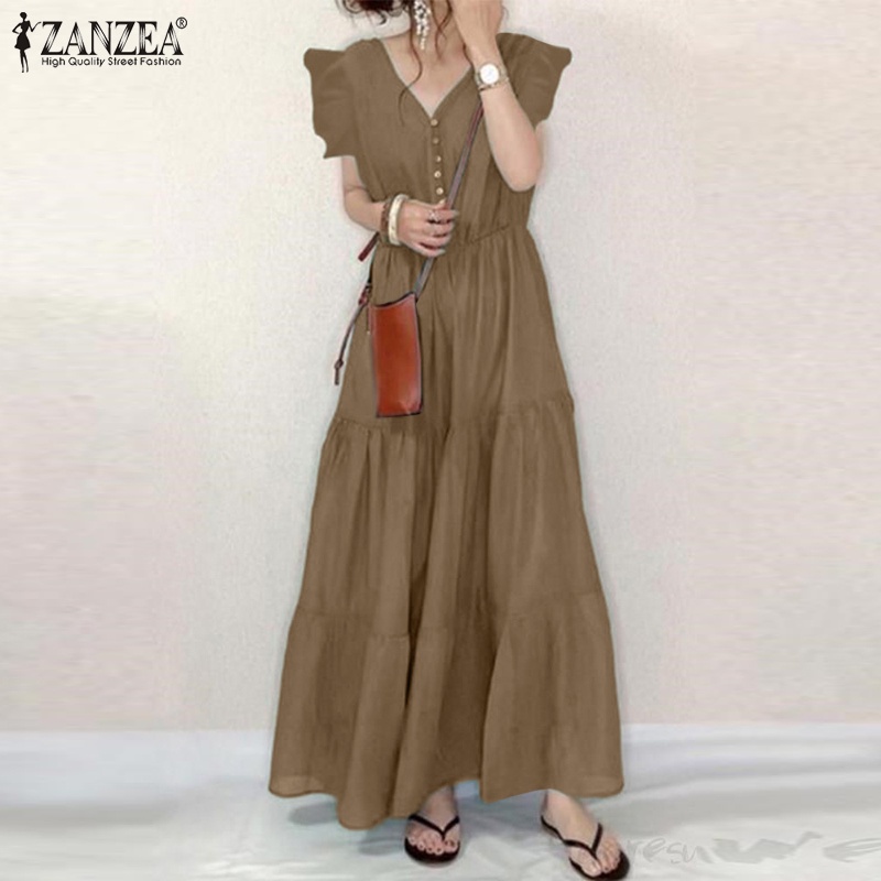 ZANZEA Đầm Maxi Không Tay Cổ Chữ V Thời Trang Cho Nữ