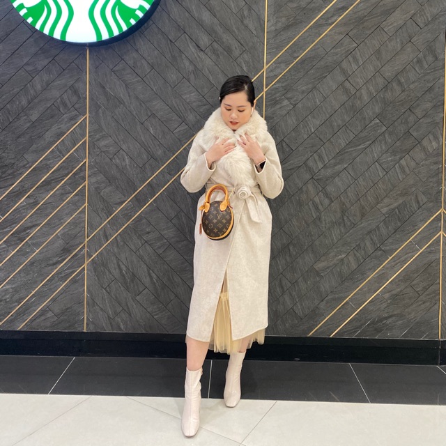 Áo dạ ép lông cừu cổ lông hồ ly