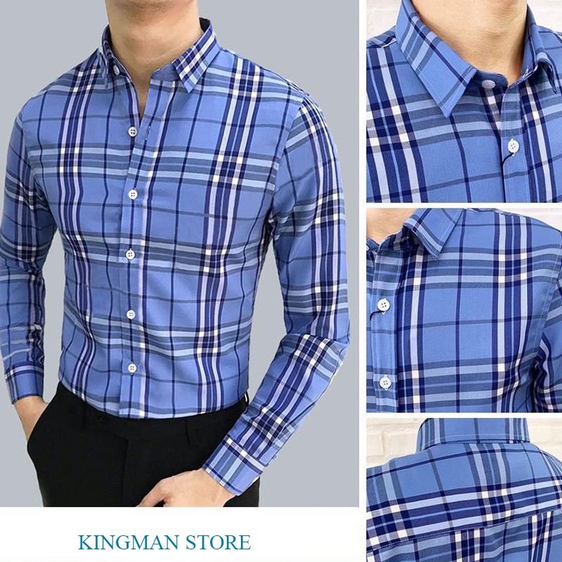 Áo Sơ Mi Dài Tay Kẻ Caro, Áo Sơ Mi Nam Công Sở Chất Vải Mềm Mại Thấm Hút Mồ Hôi - Kingman Store