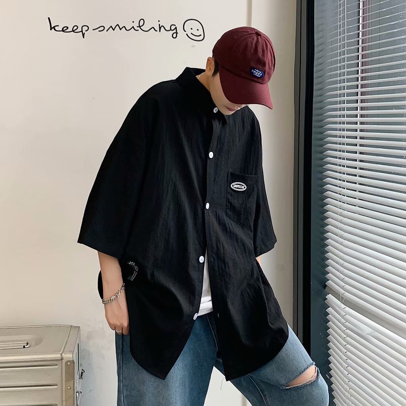 Áo Sơ Mi Màu Trơn Tay Ngắn Dáng Rộng Phối Túi Thời Trang Mùa Hè | BigBuy360 - bigbuy360.vn