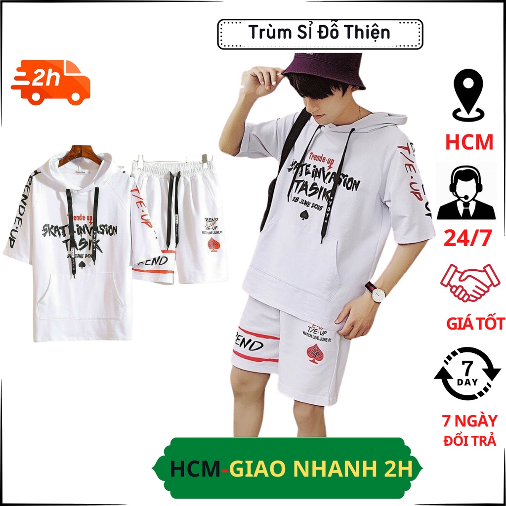 Đồ bộ nam Có Nón Trend-up áo thun in hình Stitch và quần shorts đùi kẻ ngang - TOP 182 + SHORTS 16 B