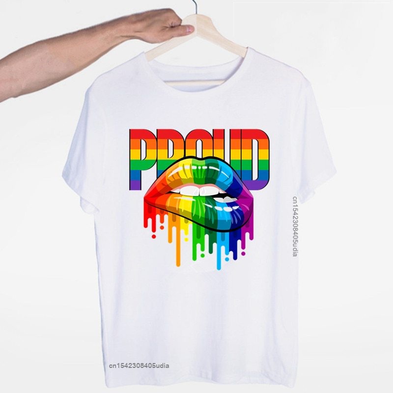 Pride Áo Thun cotton In Hình Cầu Vồng Và Chữ lgbt gay Tình Yêu lesbian Dễ Thương Tùy Chỉnh Cho Nam