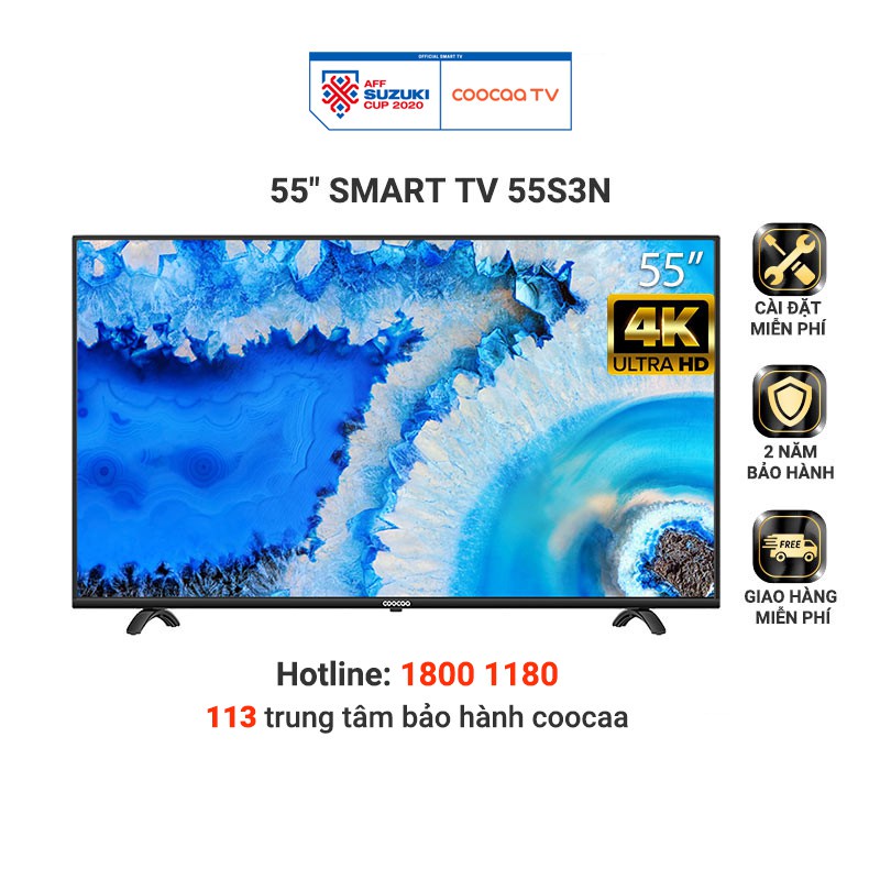 ♤[Mã ELCOONOV giảm 5% đơn 3TR] Smart Tivi Netflix 4K UHD Coocaa 55 inch Wifi - Model 55S3N Miễn phí lắp đặt