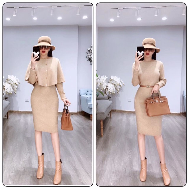 SET VÁY KÈM ÁO LEN CAPE HÀNG QUẢNG CHÂU CAO CẤP | BigBuy360 - bigbuy360.vn