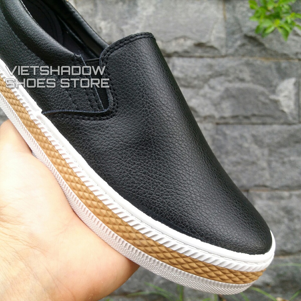 Giày lười slip on nữ - Chất liệu da PU màu đen - Mã SP: 6075