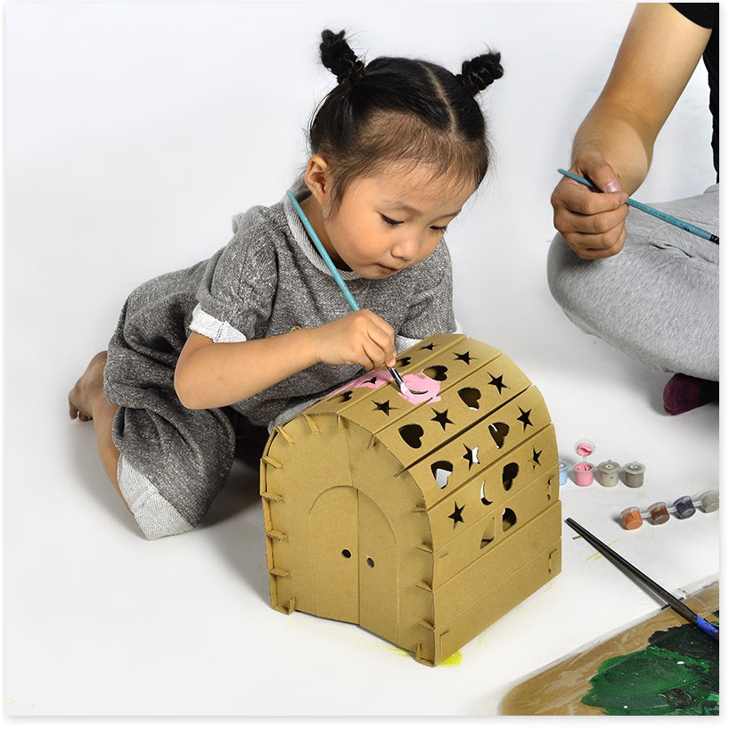 3D giấy gợn sóng câu đố màu tự làm graffiti mô hình lắp ráp cho trẻ em câu đố làm bằng tay nhà giấy nhỏ 1 đồ chơi