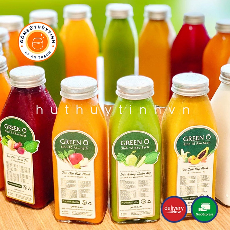 Chai thủy tinh / Lọ thủy tinh vuông nắp nhôm đựng sinh tố detox 350ml