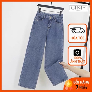 Quần Jean Hack Dáng Ống Rộng KI38 GINNY | Phong Cách Hàn Quốc | GinHouse Shop