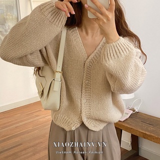 Áo khoác cardigan dệt kim XIAOZHAINV tay phồng dáng rộng kiểu hàn quốc dễ phối đồ