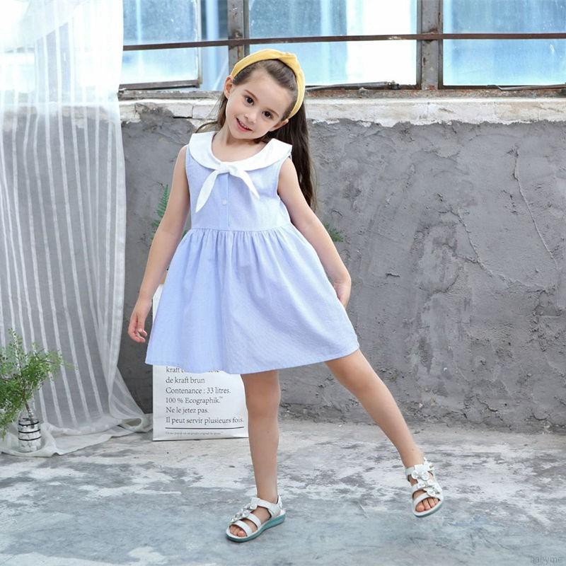 ♕ babyme ღ Baby Girls Striped Print Sleeveless Dress Cotton Sundress