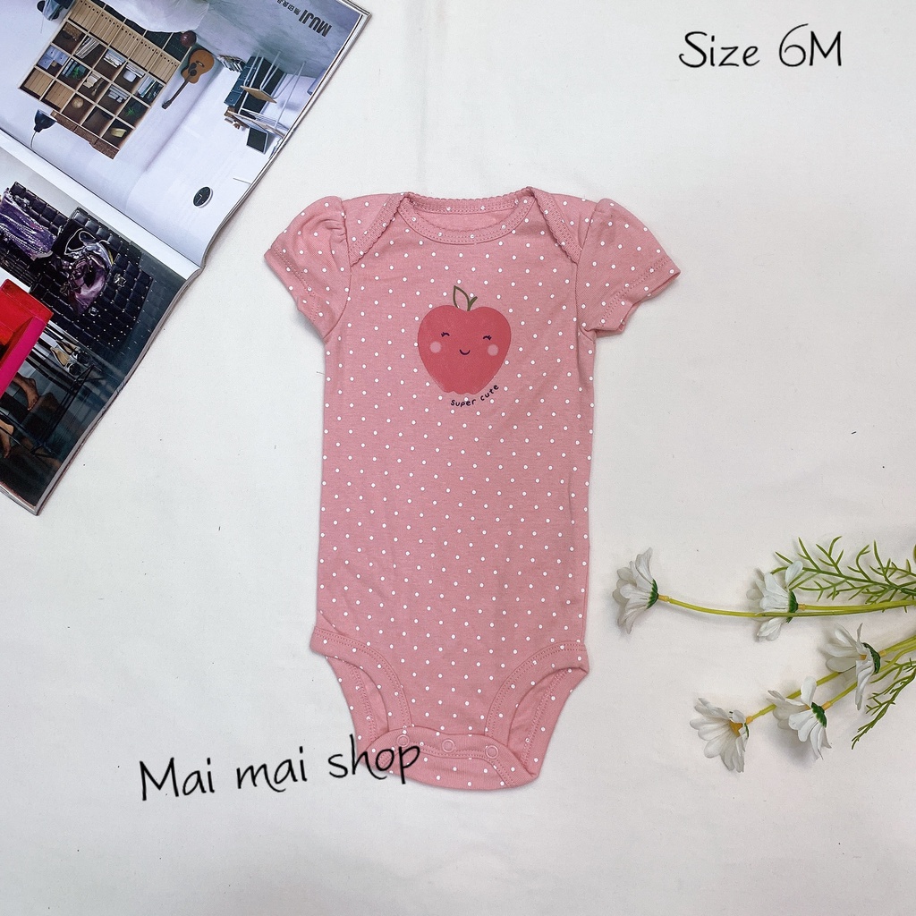 (3-6M Chọn màu-Gái) Body chip TAY NGẮN,CÁNH TIÊN xuất dư cổ tròn, cổ đáp chéo cho bé gái sz 3-6M- Bộ liền thân cho bé
