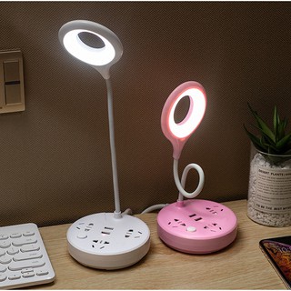 Đèn để bàn có ổ cắm điện, đèn đọc sách đèn làm việc tiện dụng cảm ứng có 3 chế độ sáng