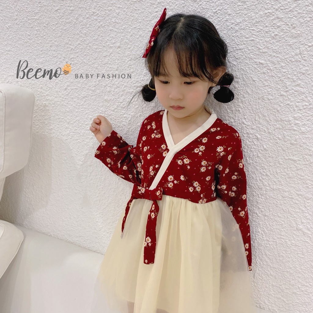 Váy Hanbok cho bé gái Beemo, Chất liệu nhung mềm mại kết hợp cùng voan lưới bồng bềnh, phụ kiện nơ siêu xinh B106