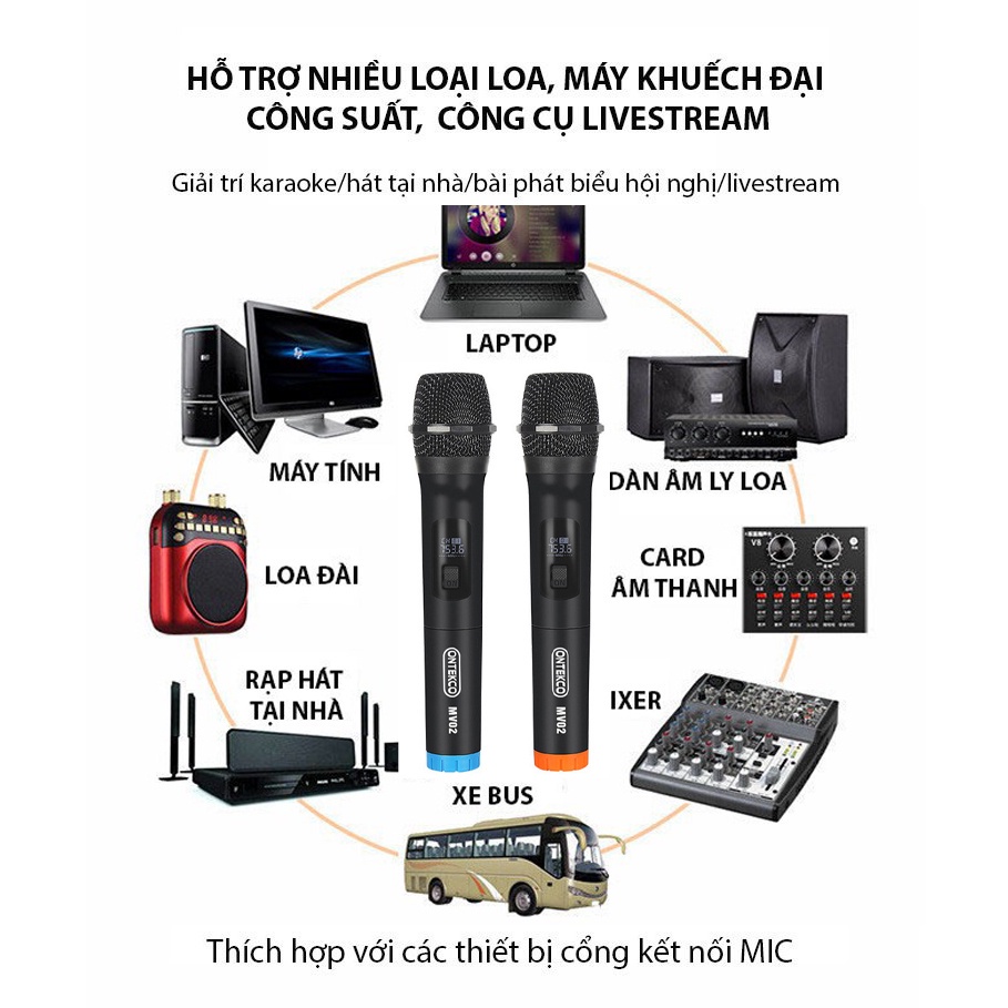 Micro Không dây cao cấp ONTEKCO MV02 chính hãng, chuyên dùng cho Amply, loa kéo - BẢO HÀNH 12 THÁNG