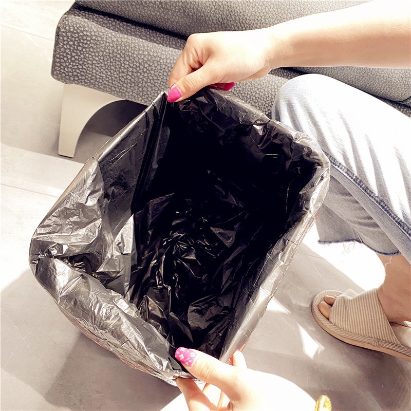 5 Cuộn túi đựng rác có quai xách 45x50cm, túi rác có dây rút bao nilon dày siêu dai, chịu lực tốt - Family Care