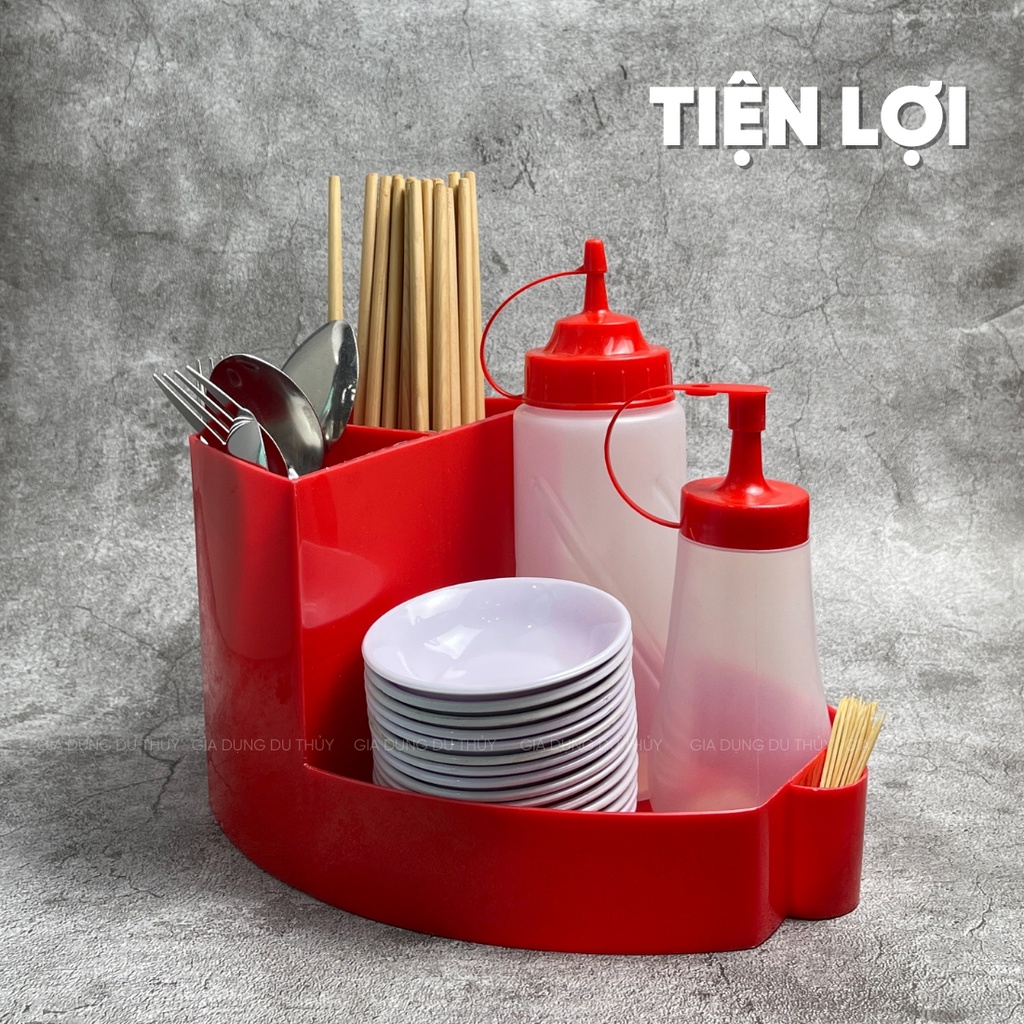 Ống đũa muỗng để bàn quán ăn có khay đựng gia vị - tổng kho gia dụng Du Thủy