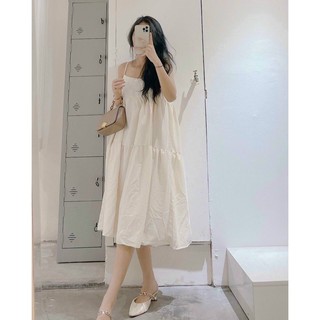 Đầm Babydoll 2 Dây Trắng Vãi Xốp 🦋FREESHIP🦋 Váy 2 Dây Trắng Dáng Bầu LANI SHOP