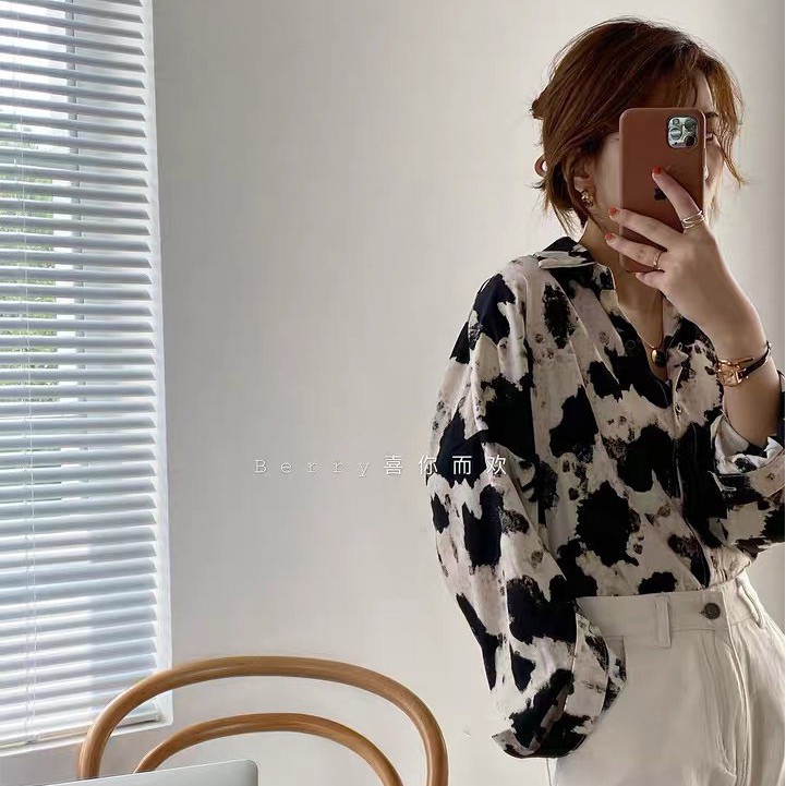 Áo sơ mi nữ họa tiết tay dài thời trang