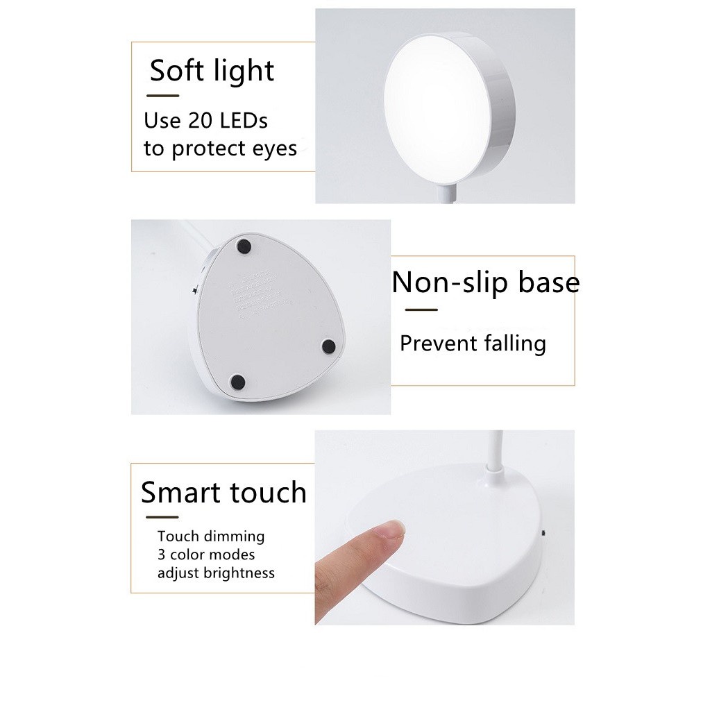 Đèn LED Đọc Sách Để Bàn 3 Trong 1 1200mah Có Thể Gấp Gọn Tiện Lợi