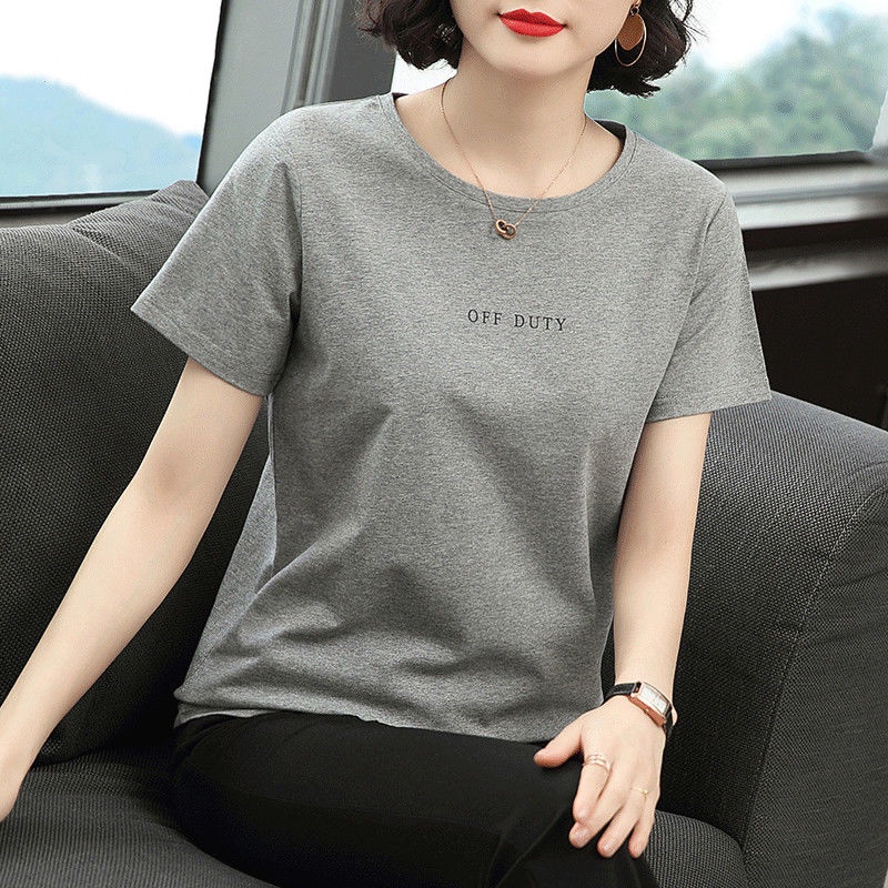 Áo thun tay ngắn cổ tròn plus size cho phụ nữ trung niên