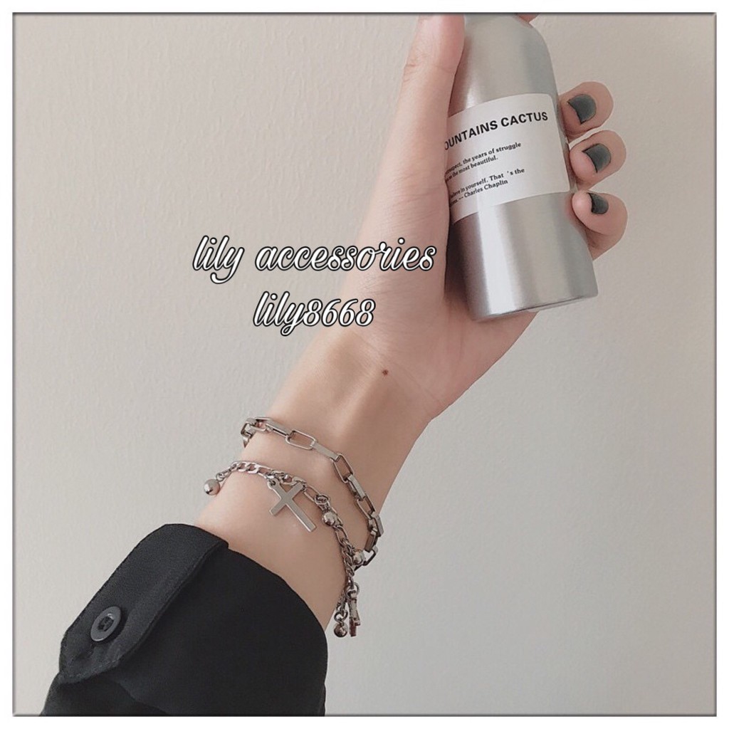 lắc tay vòng tay thánh giá dây xích 2 lớp unisex