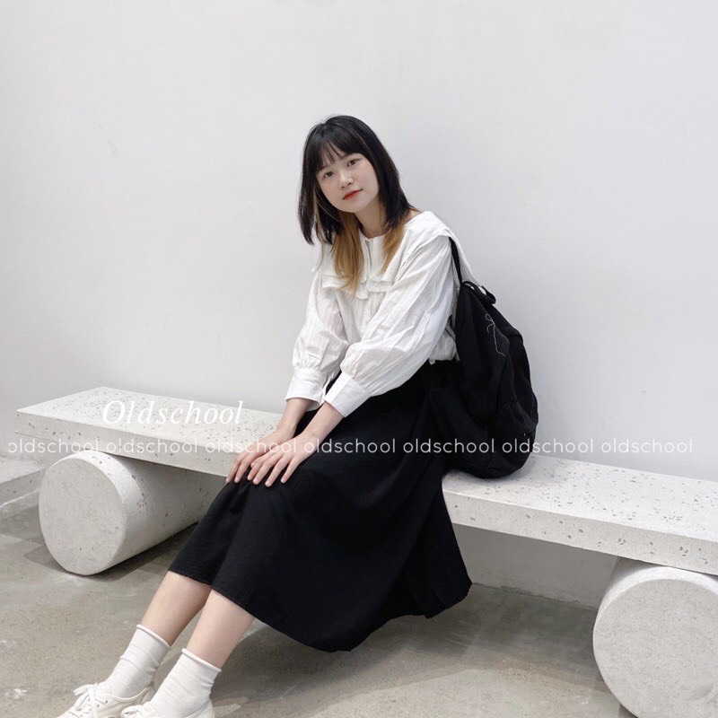 Áo sơ mi dáng babydoll cổ ren bèo 2 lớp ulzzang
