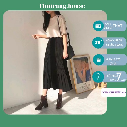 Chân váy dài xếp ly, midi, freesize 70cm 42~62kg, chân váy xếp ly dài công sở M03