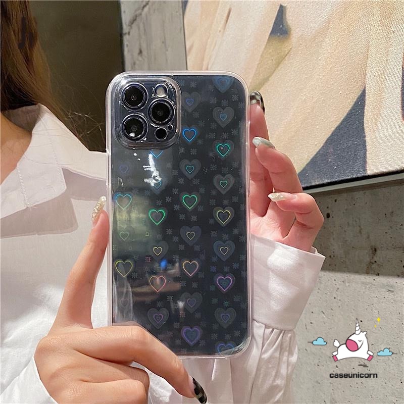 Ốp điện thoại TPU mềm hình trái tim màu sắc laser xinh xắn thích hợp cho iPhone 13 12 11 X XR XS Max 6 6s 7 8 Plus SE