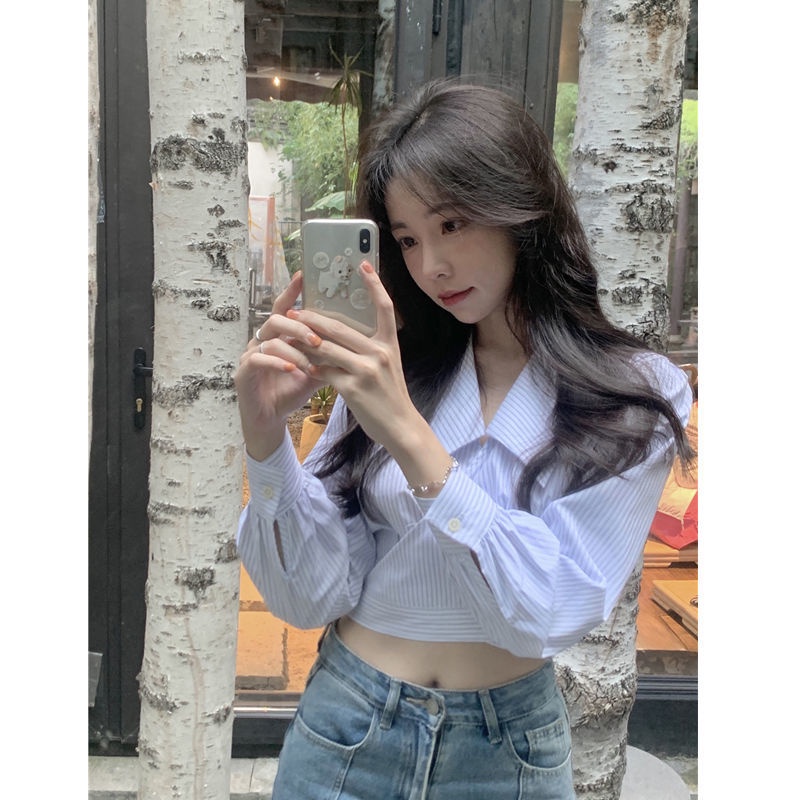 Áo Sơ Mi Kẻ Sọc Lưng Cao Phong Cách Thời Trang Hàn Quốc 2022