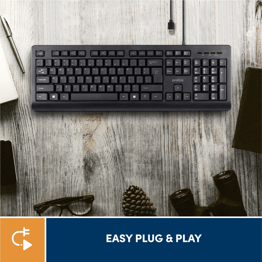 Bàn phím máy tính có dây PROLiNK PKCS1008 Fullsize cao cấp, chống thấm, độ nhạy cao dành cho PC, Laptop